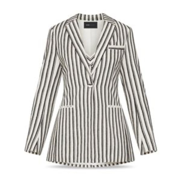BCBGMaxAzria Cotton Linen Striped Black/White Women Blazer - Picture 7 of 16